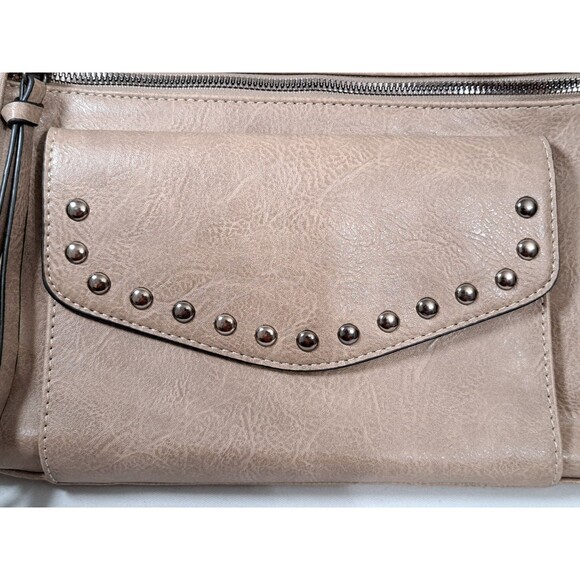 Sam & Hadley Tan/Taupe Faux Leather Studded Shoulder Bag - Picture 2 of 12